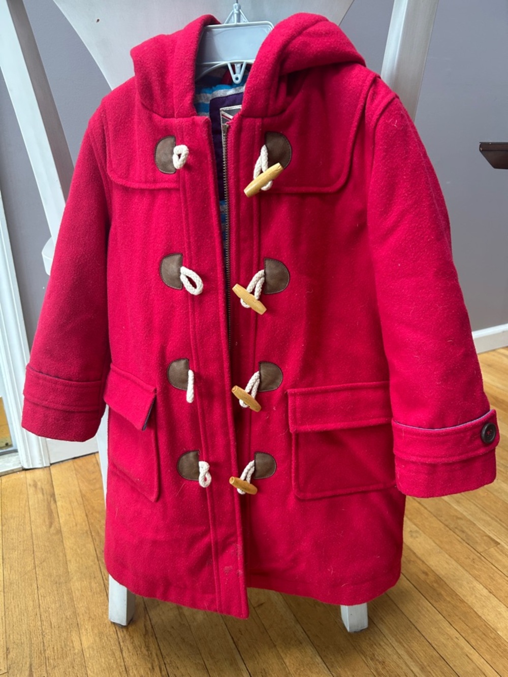 Mini Boden Red Hooded Toggle Pea Coat